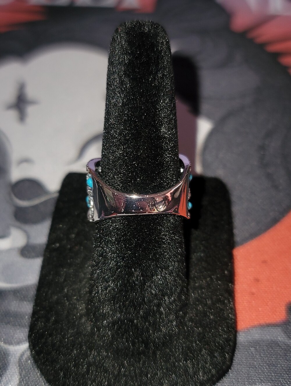 NWT-BP Prairie Moon-Turquoise Magnesite Teardrop Diamond Cubic Zirconia Ring Sz5 - Picture 7 of 8